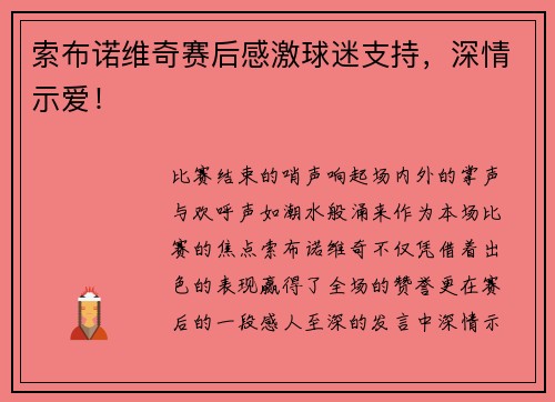 索布诺维奇赛后感激球迷支持，深情示爱！