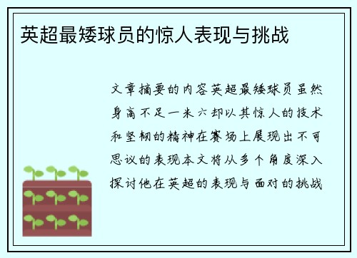 英超最矮球员的惊人表现与挑战